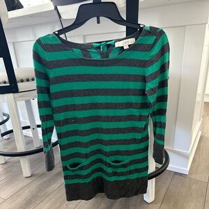 Green and gray stripped long Loft sweater.